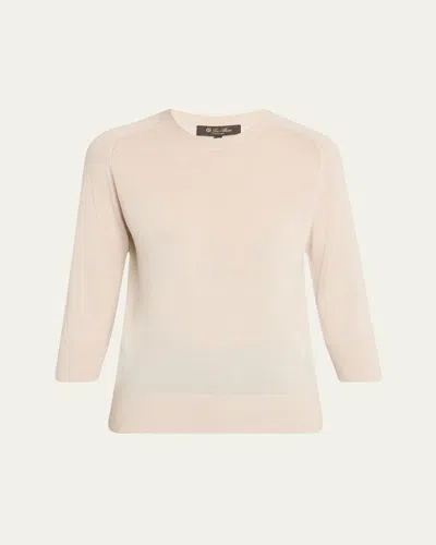 Loro Piana Girocollo Manica Neo Piuma Cashmere Sweater In Tapioca