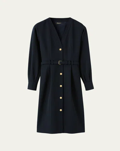 Loro Piana Gladys Button-front Belted Wool Crepe Dress In Blue