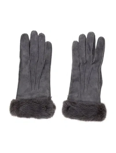 Pre-owned Loro Piana Goat Suede Mink Fur Gloves In Grey