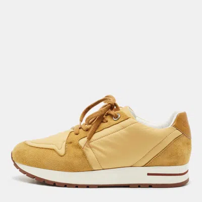 Pre-owned Loro Piana Gold Leather And Nylon My Wind Lace Up Sneakers Size 37
