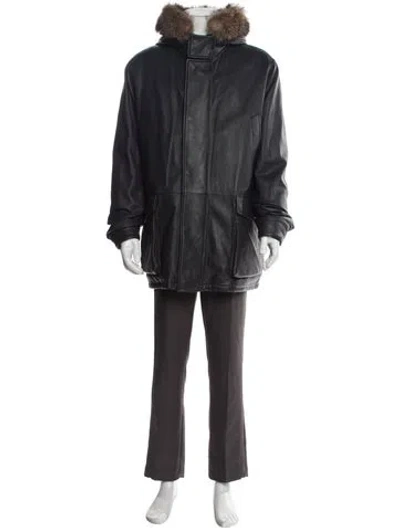 Pre-owned Loro Piana Goose Down Lambskin Parka In Blue