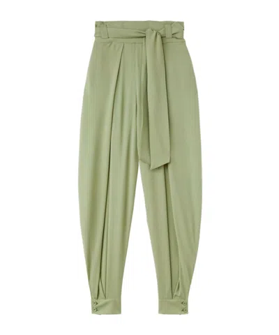 Loro Piana Gralan Belted Pleated Silk-crepe Tapered Pants In Green