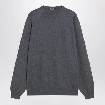 Loro Piana Crew Neck Cashmere Sweater Ribbed Cuffs In Gray