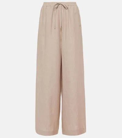 Loro Piana Greysen Linen Wide-leg Trousers In Beige