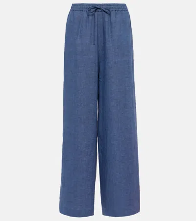 Loro Piana Greysen Linen Wide-leg Trousers In Light Blue