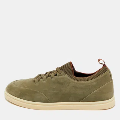 Pre-owned Loro Piana Green Nubuck Leather Soho Walk Lace Up Sneakers Size 41.5
