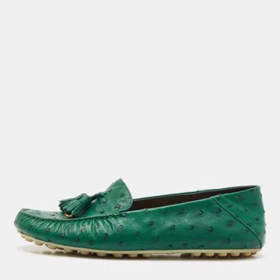 Pre-owned Loro Piana Green Ostrich Leather Loafers Size 38