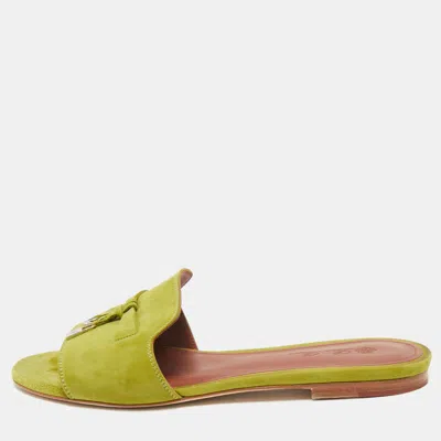 Pre-owned Loro Piana Green Suede Summer Charms Walk Flat Slides Size 37