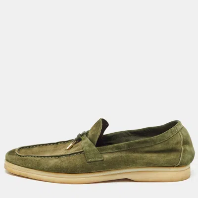 Pre-owned Loro Piana Green Suede Summer Charms Walk Loafers Size 40