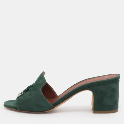 Pre-owned Loro Piana Green Suede Summer Charms Walk Slides Size 36.5