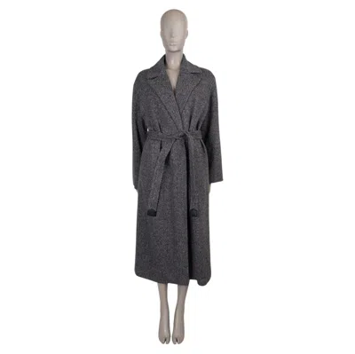 Pre-owned Loro Piana Grey Cashmere 2023 Hendrik Belted Tweed Coat Jacket 42 M In Gray