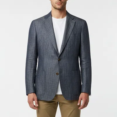 Pre-owned Loro Piana Grey Herringbone Linen Single Breasted Blazer L