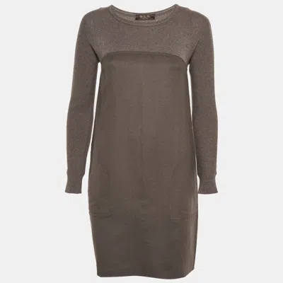 Pre-owned Loro Piana Grey Knit And Felt Short Dress S In Gray