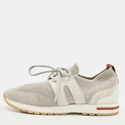 Pre-owned Loro Piana Grey Knit Fabric And Leather 360 Lp Flexy Walk Lace Up Sneakers Size 35 In Gray