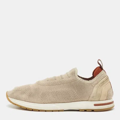 Pre-owned Loro Piana Grey Knit Fabric And Suede 360 Lp Flexy Walk Sneakers Size 39.5 In Gray