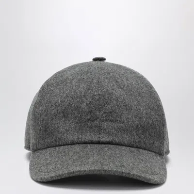 Loro Piana Grey Melange Cashmere Baseball Cap In Gray