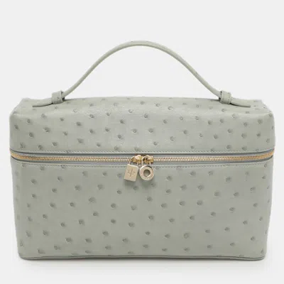 Pre-owned Loro Piana Grey Ostrich Extra Pocket L27 Pouch In Gray