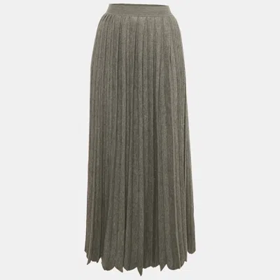 Pre-owned Loro Piana Grey Pleated Cashmere Knit Maxi Skirt L