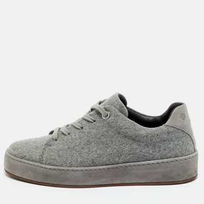 Pre-owned Loro Piana Grey Shearling And Suede Nuages Lace Up Sneakers Size 37 In Gray