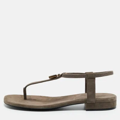 Pre-owned Loro Piana Grey Suede Mindil Slingback Thong Sandals Size 38 In Gray