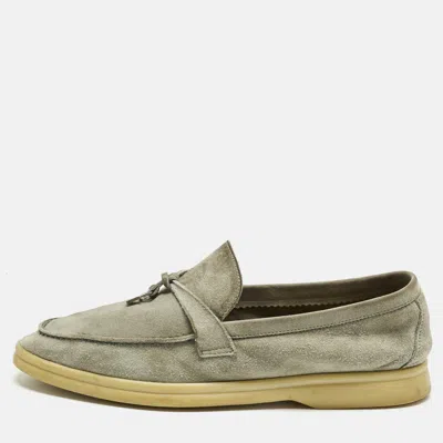 Pre-owned Loro Piana Grey Suede Summer Charms Walk Loafers Size 39.5 In Gray