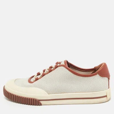 Pre-owned Loro Piana Grey/brown Canvas And Leather Lace Up Sneakers Size 40