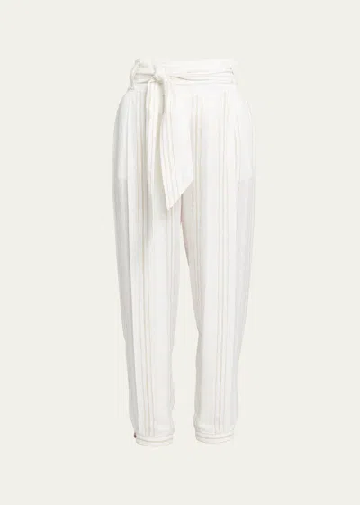 Loro Piana Gustel New Summertime Line Belted Flax Pants In F5rk Ginsengwhite