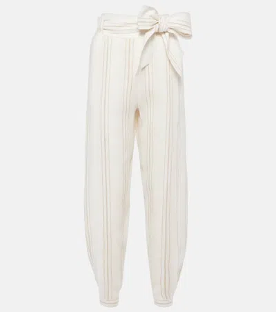 Loro Piana Gustel Striped Linen Tapered Pants In White