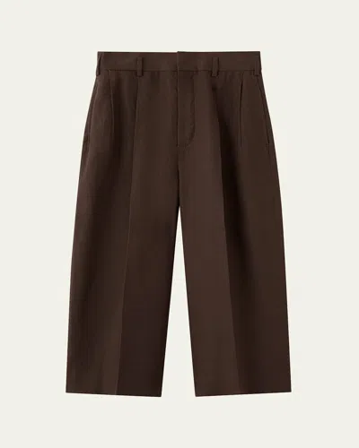 Loro Piana Hector Pleated Short Linen Trousers In Animal Print