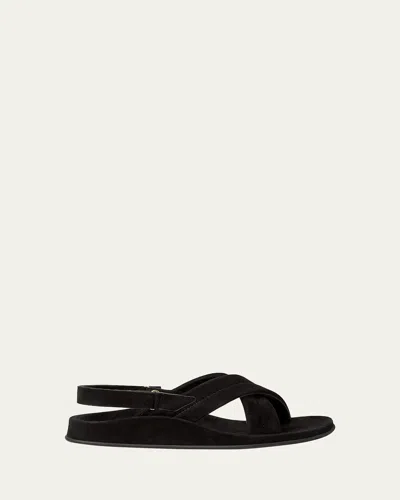 Loro Piana Hector Suede Crisscross Flat Sandals In Black