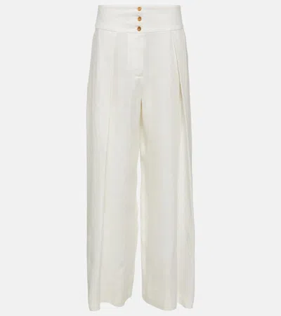 Loro Piana High-waisted Wide-leg Linen Pants In White