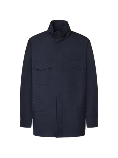 Loro Piana High-neck Multi-pocket Jacket In Blue
