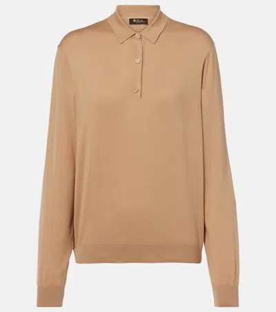 Loro Piana Ice Wish Cotton Polo Sweater In Brown
