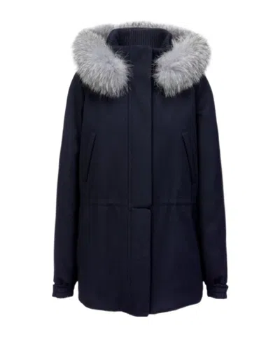 Loro Piana Icery Hooded Short Jacket In Navy Blue