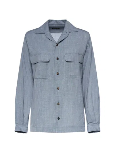 Loro Piana Ida Notched-collar Flap-pocket Shirt In Blue