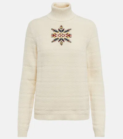 Loro Piana Intarsia Cashmere Turtleneck Jumper In Fancy White