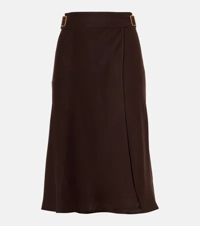 Loro Piana Irene Belted Linen Crêpe Midi Skirt In Brown