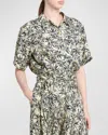Loro Piana Isobel Flowers-print Short-sleeve Linen Button-down Shirt In T1j3 Blue Navy+nouga