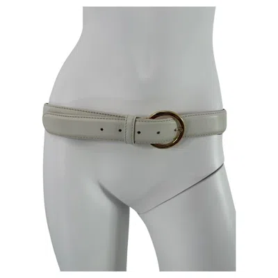 Pre-owned Loro Piana Ivory White Leather Belt With A Round Gold Logo Buckle 90/36