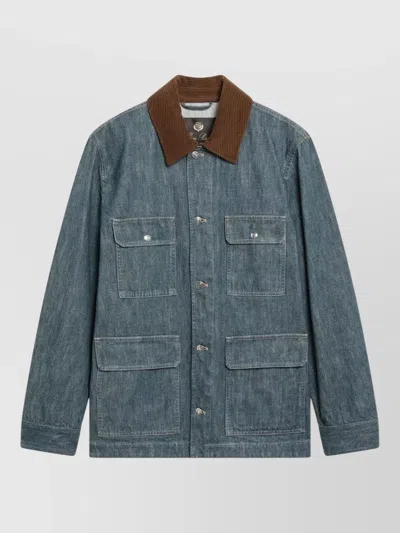 Loro Piana Austin Corduroy-trimmed Denim Jacket In Blue