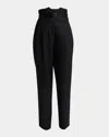 Loro Piana Jaeden Pleated Straight-leg Tux Wool Trousers With Belt In Black