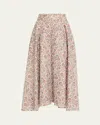 Shop Loro Piana Jaya Floral-print Linen Twill Midi Skirt In T1n7 Chalkgraphite