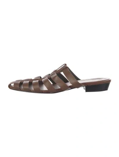 Pre-owned Loro Piana Kaede Leather Mules In Brown