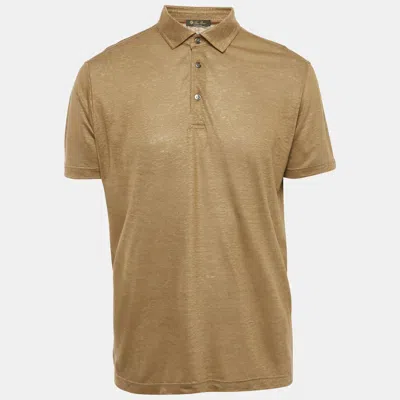 Pre-owned Loro Piana Khaki Brown Linen Knit Polo T-shirt L