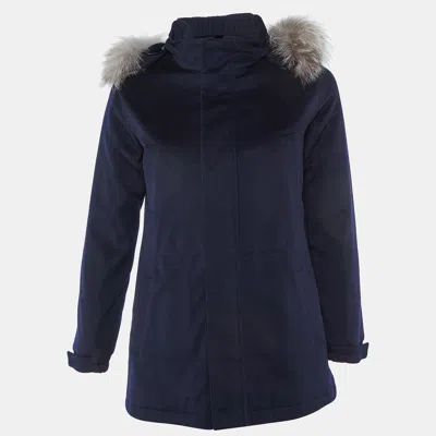 Pre-owned Loro Piana Kids Midnight Blue Cashmere Fox Fur Trimmed Detachable Hood Zip-up Jacket 12 Yrs