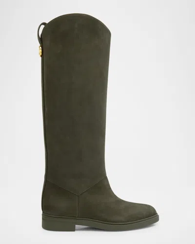 Loro Piana Kilda Suede Knee-high Riding Boots In Green