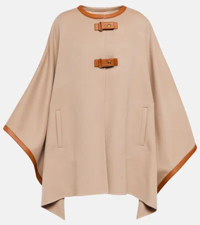 Loro Piana Kirna Leather-trimmed Cashmere Cape In Beige