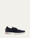 Loro Piana Knit Lace-up Runner Sneakers In Blue