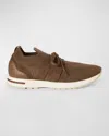 Loro Piana Knit Lace-up Runner Sneakers In Brown