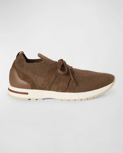 Loro Piana Knit Lace-up Runner Sneakers In Brown